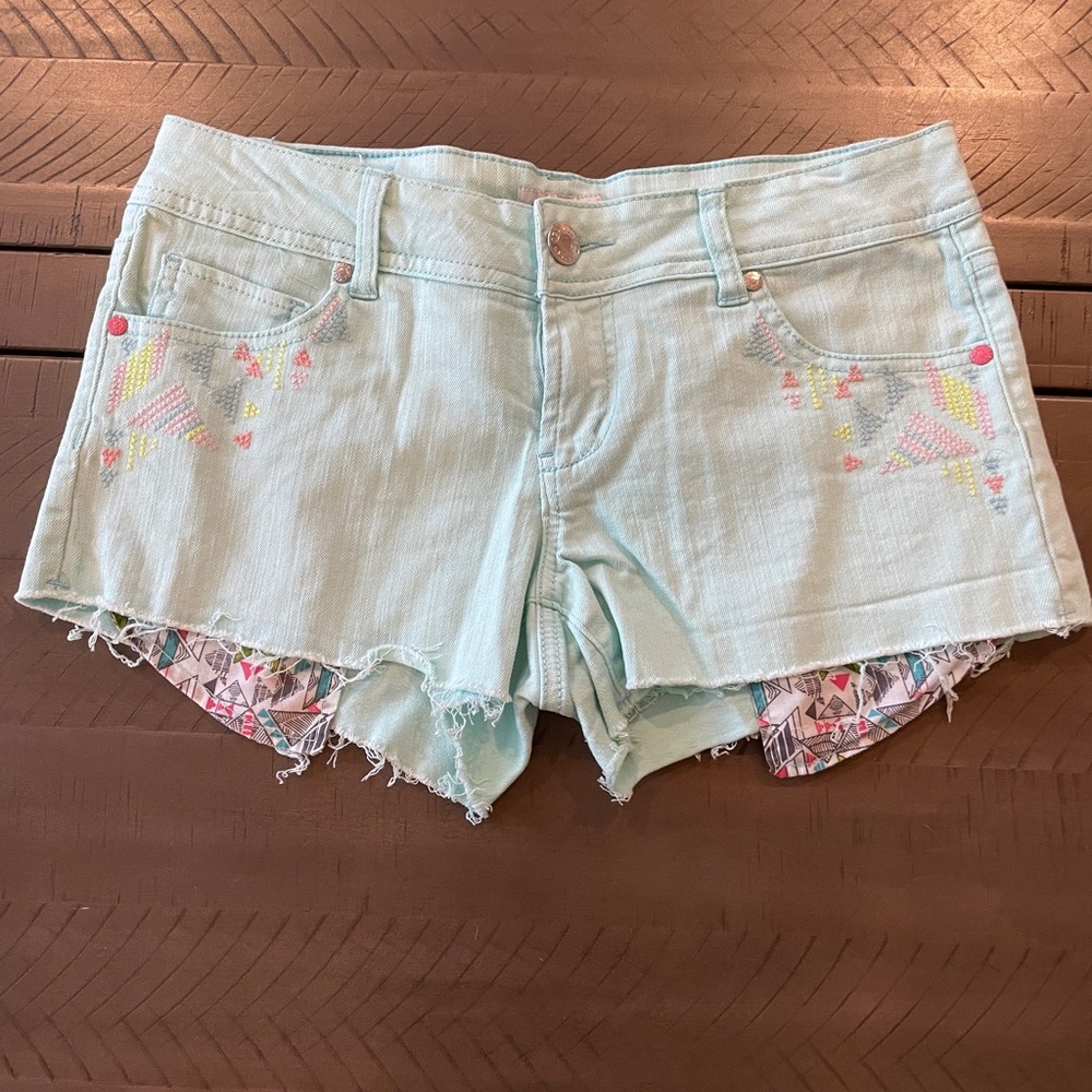 Denim shorts.